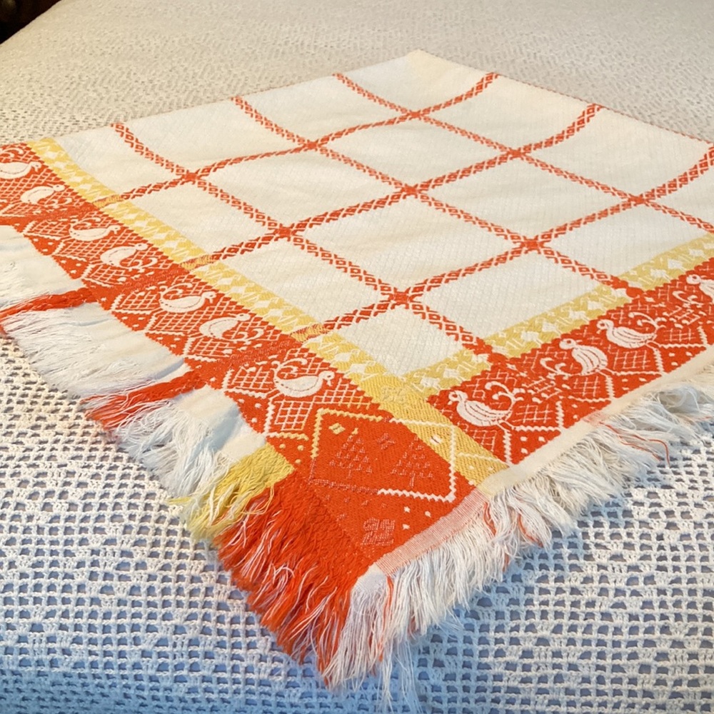 Vintage Swedish Scandinavian Thick Woven Tablecloth Weaving Colorful 46”